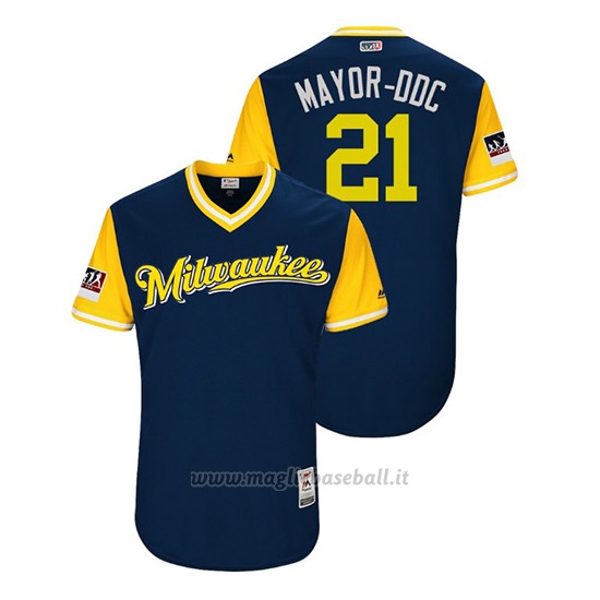 Maglia Baseball Uomo Milwaukee Brewers Travis Shaw 2018 Llws Players Weekend Mayor Ddc Blu